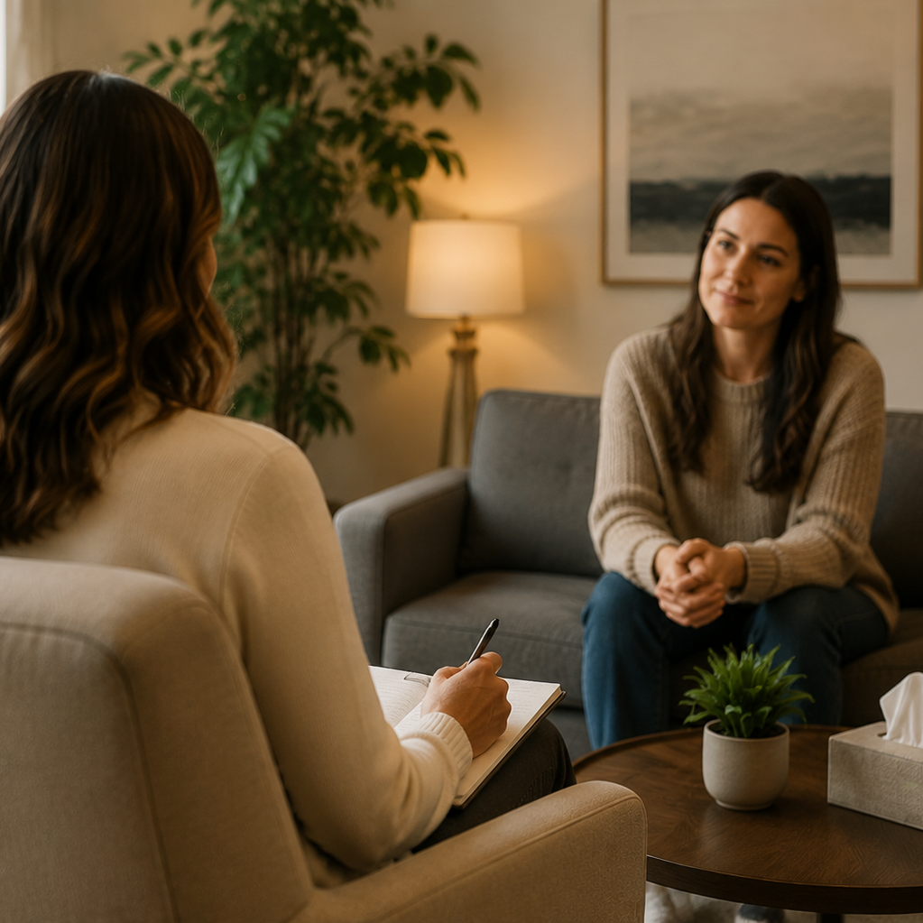 women therapist talking to client
